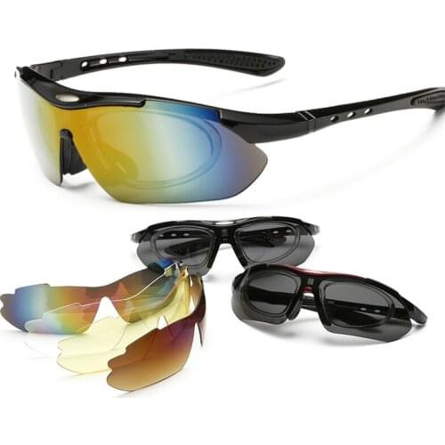 Cycling Sunglasses Road Cycling Eyewear Mountain Bike Bicycle Riding Protection Goggles Sport Eyewear 5 Lens Dazzle colors