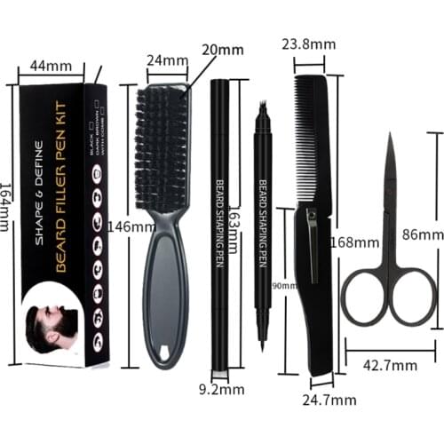 4 Fork Tips Beard Shaper Shaping Pen Filler Styling Brush Scissors Set for Men M4YA