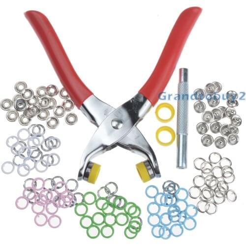 100 Sets 9.5mm Prong Ring Press Studs Snap Fasteners Poppers Dummy Clip + Pliers