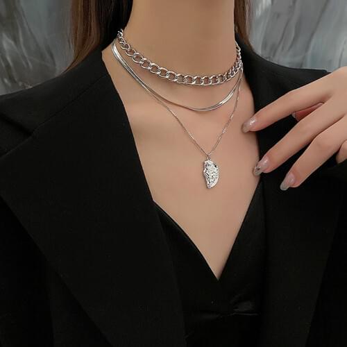 Flashbuy New Trendy Silver Color Multilayer Chain Necklace Women Square Snake Bone Pendant Stacking Necklace Fashion Jewelry