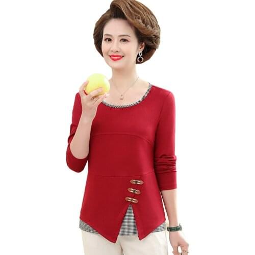 Long Sleeve Top Women Plaid Patchwork Top Woman Tshirts Crewneck Fall 2021 Women Clothing Tops Shirts for Women Vetement Femme