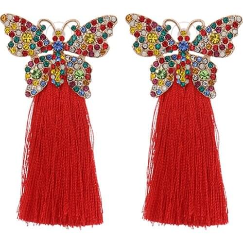 ZHINI Bohemian Long Tassel Earrings for Women New Design Handmade Colorful Crystal Butterfly Drop Dangle Earring Jewelry Gift