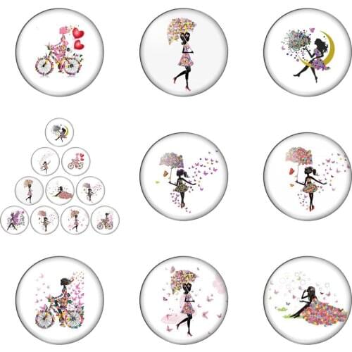 Cartoon Pink Dancing Girls Pattern 10pcs 12mm/18mm/20mm/25mm Round Photo Demo Glass Cabochon Flat Back Making Findings