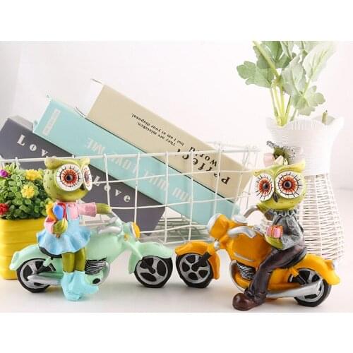 2pcs Set Owl Resin Crafts Lovers Riding Motorcycles Korean Owl Ornaments Bedroom Home Decoration