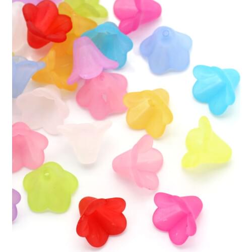 200 PCs Doreen Box Mixed Lily Flower Frosted Acrylic Beads For DIY Jewelry Making Accessories 14x10mm, Hole: 1.2mm