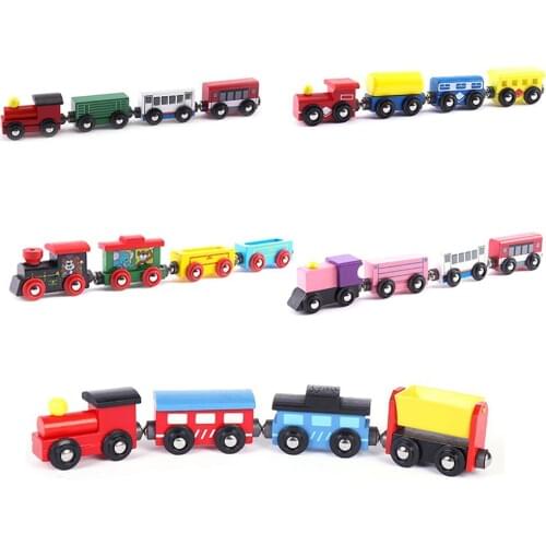 4Pcs Magnetic Wooden Miniature Train Carriage Model Developmental Tabletop Ornaments Kids Toy Birthday Gift