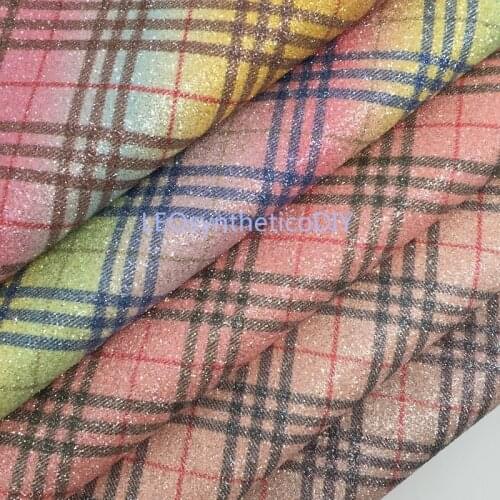 1PC 21X29CM Glitter Fabirc, Tartan Printed Glitter Leather Sheets For Making Bows LEOsyntheticoDIY T361