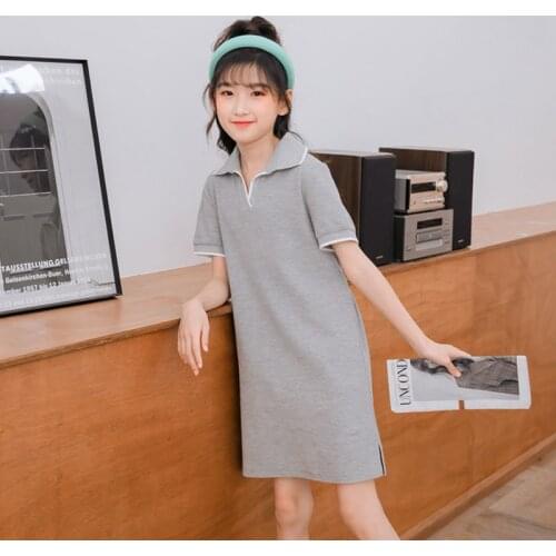 3 To 20 Years, Kids Sweatshirt 2021 New Summer Girls Dress Cotton Children Shirt Casual Dress Elastic Comfortable 2 Colors,#6010