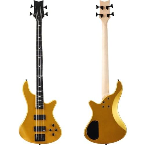 Electric bass guitar natural color 4 string high gloss guitar bass solid okoume wood body bass guitar with fret line