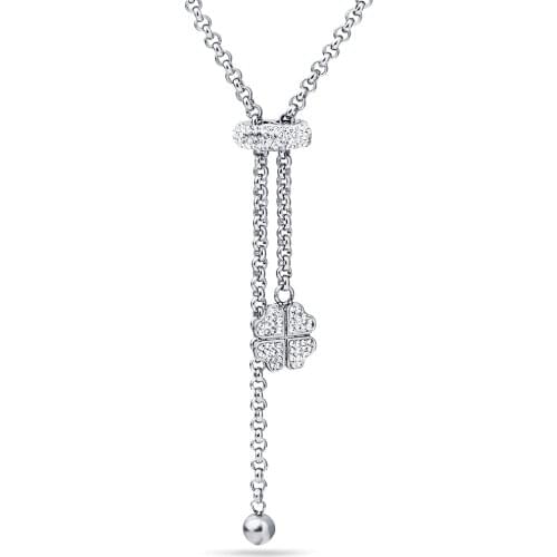 European And American Fashion Flowe Pendant Stainless steel Crystal Jewelry Necklace Sweater Chain Necklace for women