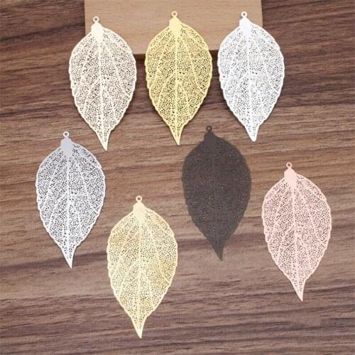 BASEHOME 6 Color Big Leaf Pendant Charms Vintage Metal Leaf Jewelry Findings for DIY Fashion Necklace Women