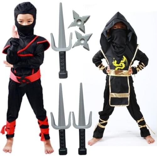 Costume Kids Black Ninja Cosplay Assassin Warrior Halloween Clothing For Children Boys Dress