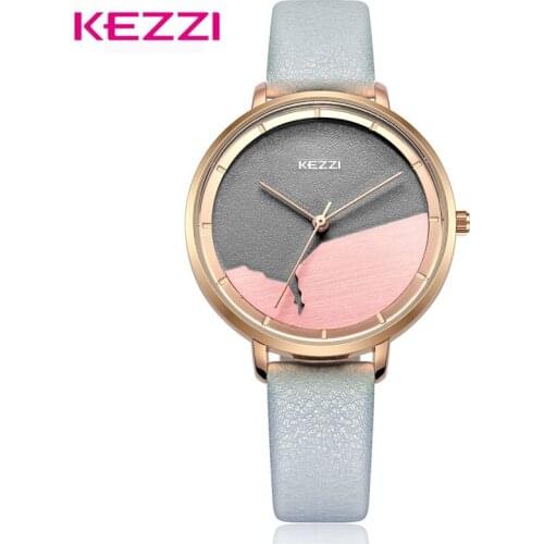 KEZZI Men Wristwatch Creative Quartz Watch Women Fashion Waterproof Leather Wristwatch Stitching Texture Dial Watches Reloj