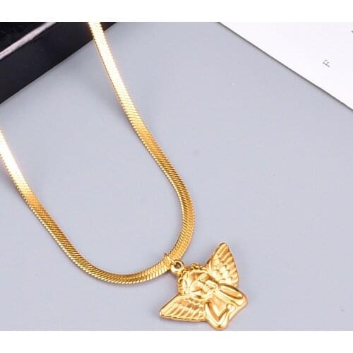 Superior Vintage Stainless Steel Jewelry for Girls 18K Gold Angel Wings Pendant Choker Necklaces for Women Snake Bone Chains
