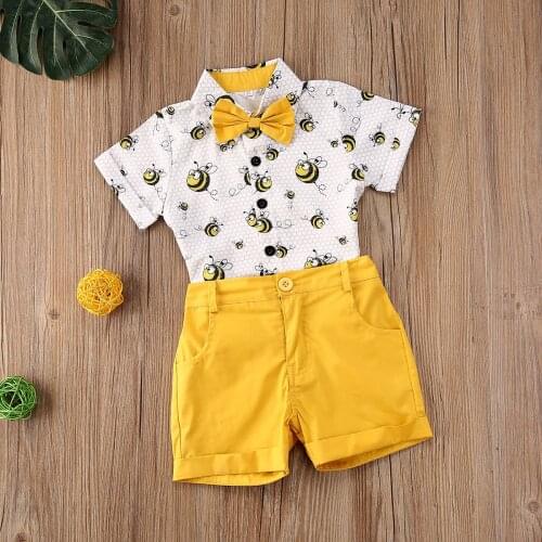 2-6Y Summer New Gentleman Infant Baby Boys Clothes Sets Animal Print Short Sleeve T Shirts Tops+Shorts 2pcs