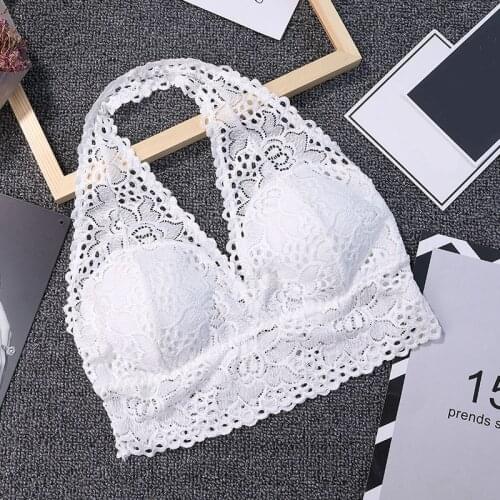 Lace Bralette Bras Sexy Seamless Padded Bras Women Halter Brassiere Wireless Bra Top Underwear