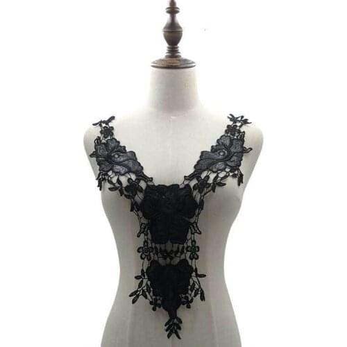 1PCS Black 3d Fabric Lace Collar Neckline Embroidery Applique Evening Dress Trim Decorative Lace Embellishments For Sewing
