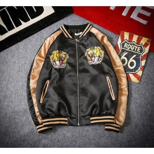 Embroidery Tiger Bomber Jacket Men Jacket Streetwear Hip Hop Baseball Jacket US Size M-XXL