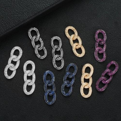 LARRAURI Elegant Cubic Zircon Wedding Engagement Party Indian Earrings for Women Luxury Circle Chain Shape Dangle Earrings