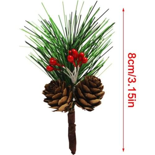 10pcs Artificial Pine Picks Christmas Artificial Flower Red Berry Pine Cone Picks With Holly Branches Greeting Card Decoration
