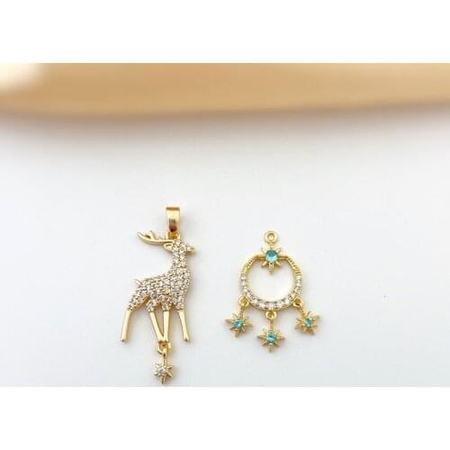 Copper Plated Real Gold Fantasy Fairy Elk Star Ring Pendant DIY Earrings Necklace Clavicle Chain Jewelry Material