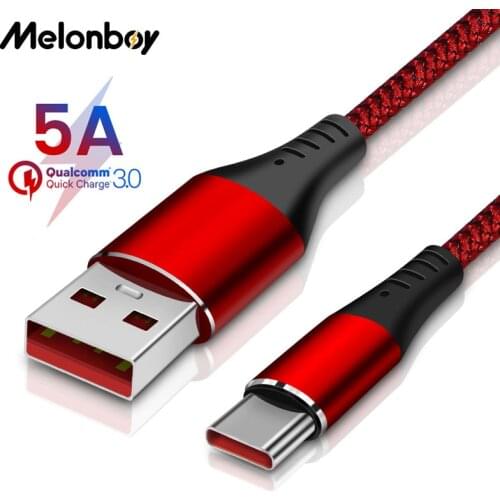 Melonboy 5A USB Type C Cable for Huawei P40 Pro Mate P30 Mobile Phone Fast Charging USB C Cable Type-C Charger Cord Wire
