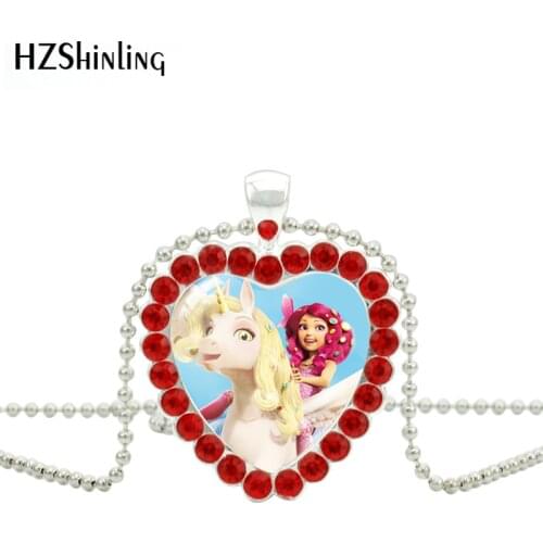 Mia Horse Heart Crystal Necklace Cartoon patterns Glass Dome Cabochon Necklace Handmade Craft Jewelry