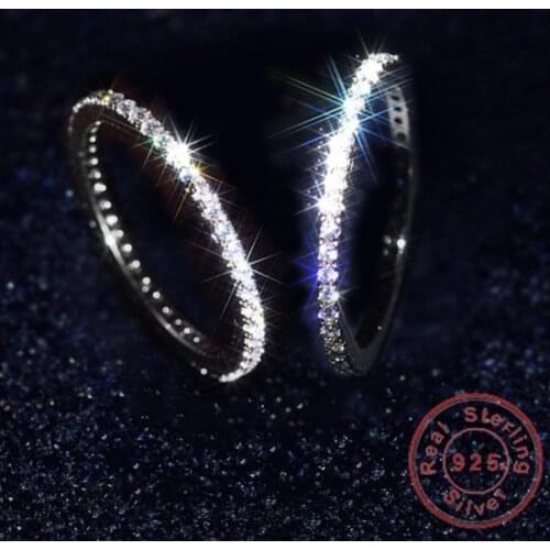 Fashion 925 Solid Silver Round Finger Ring Band With Full Circle Small Diamond Women Engagement Jewelry Proposal Present Rings