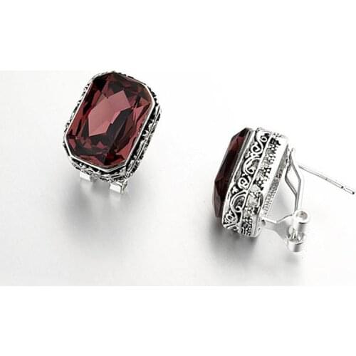 MOONROCY Free Shipping Fashion Jewelry Wholesale Silver Color Vintage Hollow Party Austrian Crystal Earrings for Women Girls