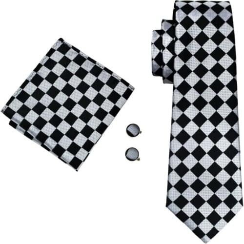 LS-1441 Barry.Wang Fashion Men`s Tie 100% Black Novelty Silk Necktie Hanky Cufflink Set For Men`s Wedding Party Groom Business