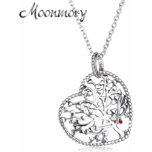 Moonmory 925 Sterling Silver Luxury Brand Jewelry Classic Heart Family Tree Pendants Choker Necklaces For Women Christmas Gift