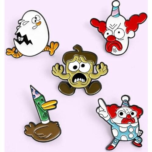 Clown Pine Nuts Egg Toy Enamel Brooch Cartoon Childrens Drawing Fun Toy Graffiti Gray Duck Badge Backpack Jewelry Pendant Gift
