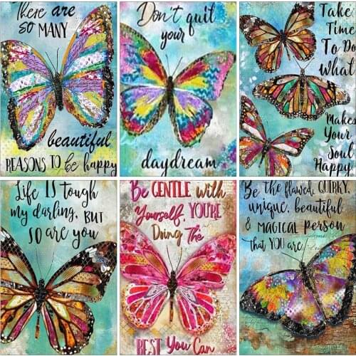 EverShine DIY Oil Painting By Numbers Butterfly 5D Coloring By Numbers Animals Drawing Canvas Handmade Hobby Art Girl Home Decor