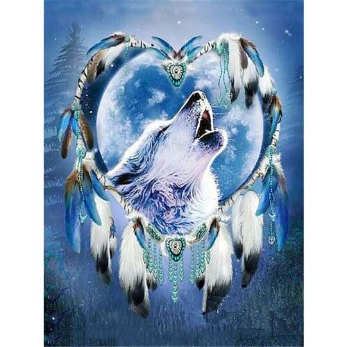 Dreamcatcher Wolf Pre-Printed 11CT Cross-Stitch DIY Embroidery Full Kit DMC Threads Handicraft Painting Needlework Design
