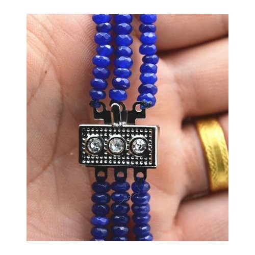 New NATURAL 3 Rows 2X4mm FACETED DARK Blue Sapphire BEADS NECKLACE