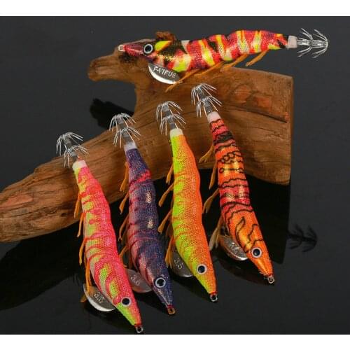 New Wood Shrimp Squid Bait 3.5# 13cm 20g Simulated Shrimp Slow Sinking Squid Hook Octopus Bait Cuttle Fish Egi