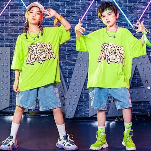 Kids Concert Hip Hop Danicng Clothing Loose Tshirt Tops Streetwear Casual Jeans Shorts For Girl Boy Dance Costume Clothes Set