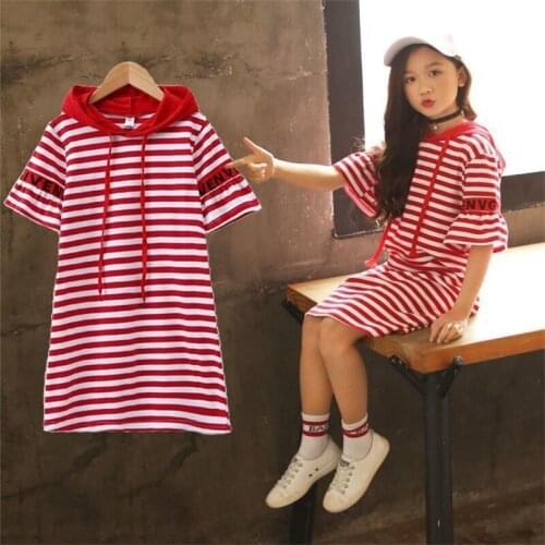 Girl Dress Kids Baby Clothes 2021 Stripe Spring Summer Short Sleeve Princess Casual Long Style School Uniform Dresses Children C