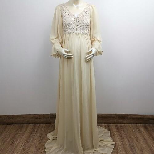 Maxi Long Sleeves Embroidery Maternity Dresses Photo Shoot Pregnant Chiffon Gown Baby Shower Clothes for Women Photography Props