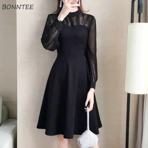 Dress Women Summer Black Patchwork Mesh Elegant Womens Clothes Knee-Length High Waist Fashion Ladies Party Dresses Big Size 4XL