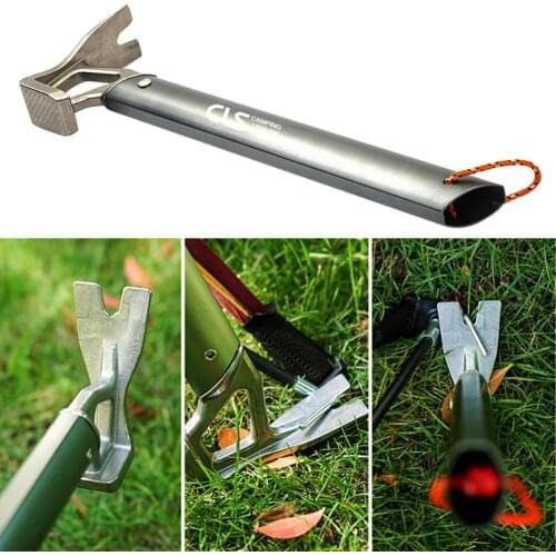 Portable Tent Hammer Lightweight Aluminum Handle Stainless Steel Hammer Outdoor Mountaineering Camping Tent Nail Puller Hammer