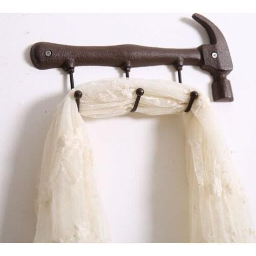 Retro Cast Iron Wall Hooks Decorative Metal Hanger Hammer Spanner Style Wall Mounted Coat Key Holder Towel Rack for Home Bedroom