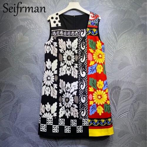 Seifrmann New 2021 Summer Women Fashion Designer Party Short Dress Sleeveless Gorgeous Crystal Vintage A-Line Dresses Vestidos