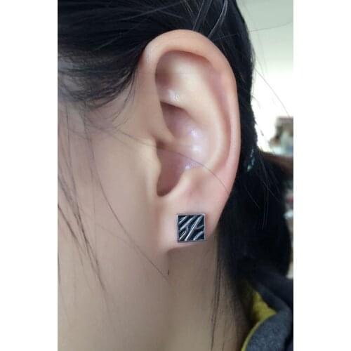 Hip-hop titanium steel earrings wholesale concise generous square black charm men stud earrings earrings XF-1036