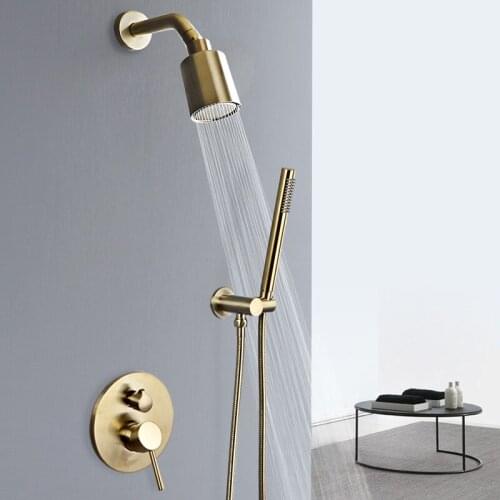 Concealed Golden Shower Faucet Hidden Brass Rainfall Shower System Mixer Tap Single Handle Bathroom Rain Cold And Hot Water Tap