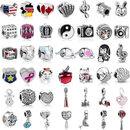 Slver Color Evil Eye Rabbit Shell Music Note Country Flag Apple Crown Hand Diy Bead Fit Pandora Charms Bracelet
