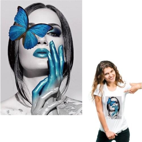 Transfers For Clothing Blue Butterfly Girl Patch Diy Accessory Washable Heat Transfer Clothing Deco Badges Thermal Patches