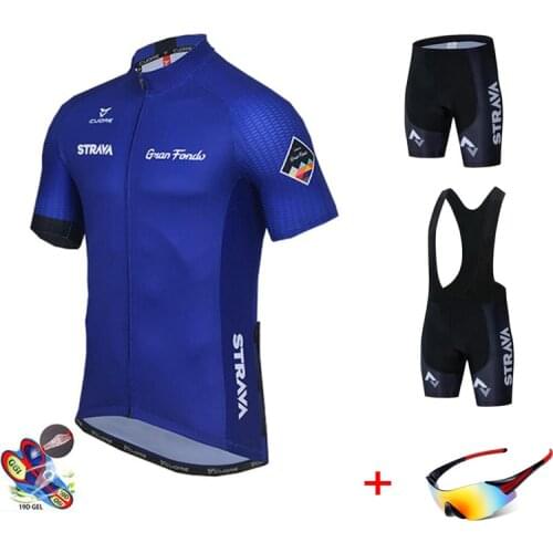 STRAVA Cycling Jerseys Set Short Sleeve MTB Bike Men Wear Pro Team Clothes Dress Suit Breathable Wear Bicycle Glasses Sunglasses