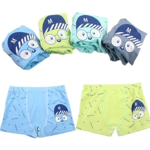 4 Pcs/lot Boys Underpants Cartoon Childrens Shorts Panties Printed Boxers Stripes Teenager Briefs Color Random
