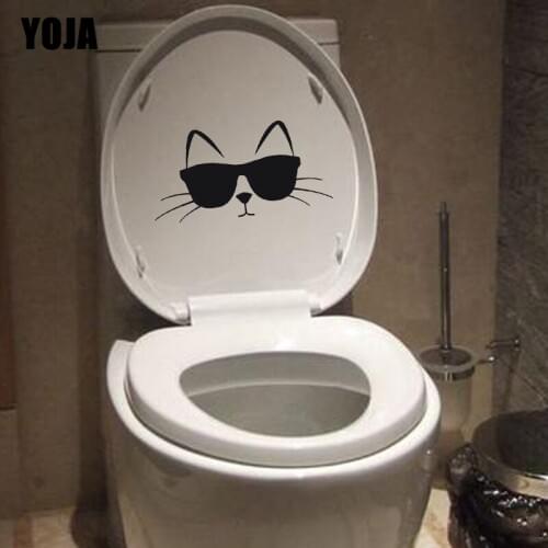 YOJA 22.2*11.4CM Cool Cat With Sunglasses Toilet Decal Home Decor Wall Sticker Pet Love T4-0013